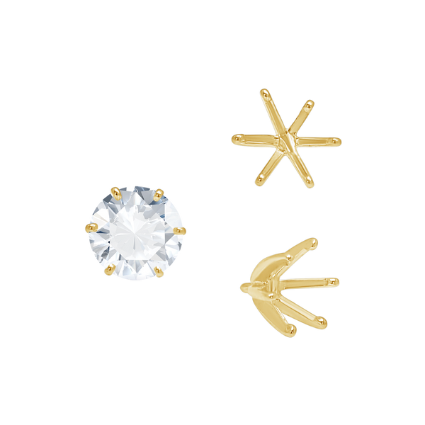 Six Prong Round Light and Low Tiffany Settings With Peg in 14K Gold (Casting) (2.50 mm - 11.00 mm)