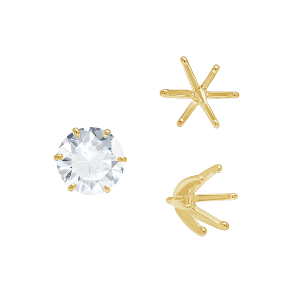 Six Prong Round Light and Low Tiffany Settings With Peg in 14K Gold (Casting) (2.50 mm - 11.00 mm)