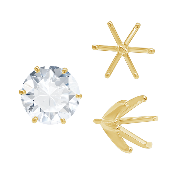 Six Prong Round Light and Low Tiffany Settings With Peg in 14K Gold (Casting) (2.50 mm - 11.00 mm)