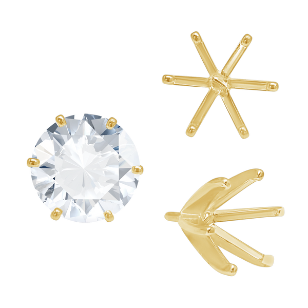 Six Prong Round Light and Low Tiffany Settings With Peg in 14K Gold (Casting) (2.50 mm - 11.00 mm)