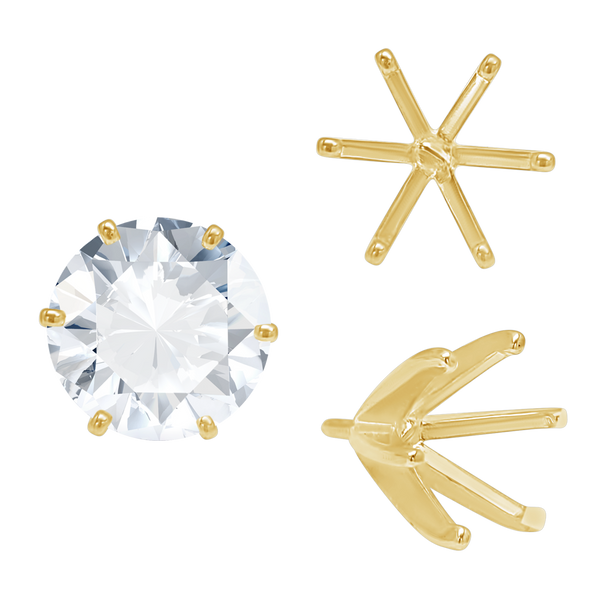 Six Prong Round Light and Low Tiffany Settings With Peg in 14K Gold (Casting) (2.50 mm - 11.00 mm)