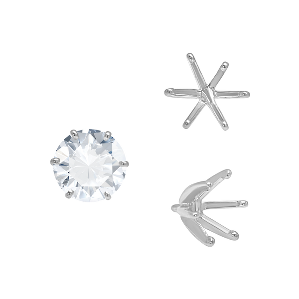 Six Prong Round Light and Low Tiffany Settings With Peg in 14K Gold (Casting) (2.50 mm - 11.00 mm)