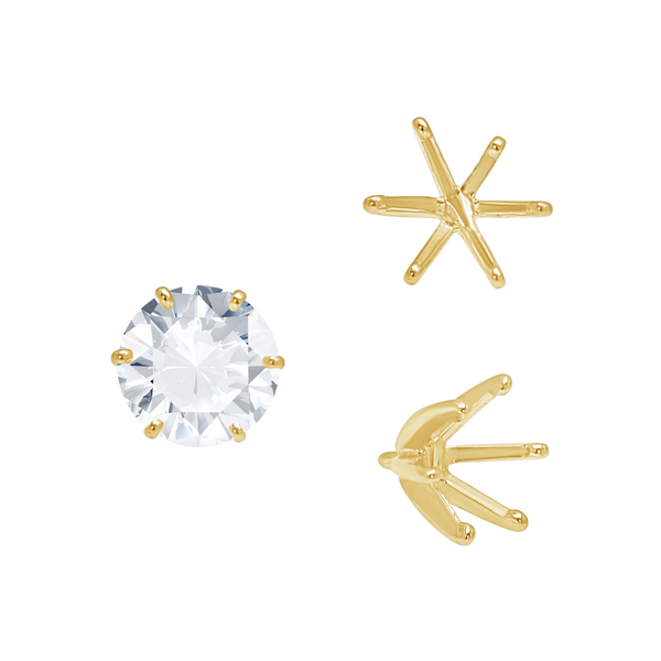 Six Prong Round Light and Low Tiffany Settings With Peg in 14K Gold (Casting) (2.50 mm - 11.00 mm)