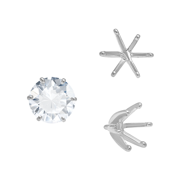 Six Prong Round Light and Low Tiffany Settings With Peg in 14K Gold (Casting) (2.50 mm - 11.00 mm)