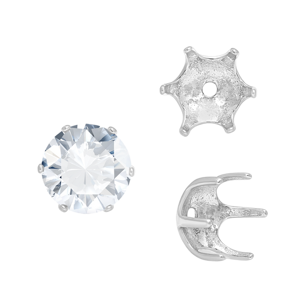 Six Prong Round Pearl Cup Settings in Sterling Silver (3.00 mm - 10.00 mm)