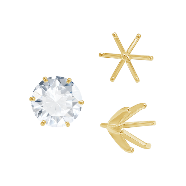 Six Prong Round Light and Low Tiffany Settings With Peg in 14K Gold (Casting) (2.50 mm - 11.00 mm)