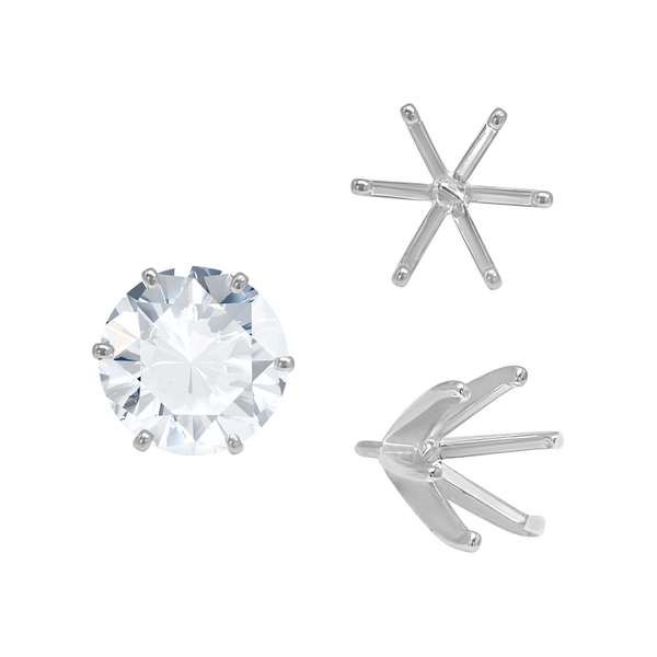 Six Prong Round Light and Low Tiffany Settings With Peg in Sterling Silver (Casting) (2.50 mm - 11.00 mm)