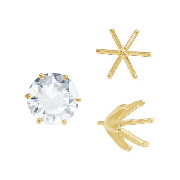 Six Prong Round Light and Low Tiffany Settings With Peg in 14K Gold (Casting) (2.50 mm - 11.00 mm)