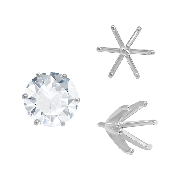 Six Prong Round Light and Low Tiffany Settings With Peg in Sterling Silver (Casting) (2.50 mm - 11.00 mm)