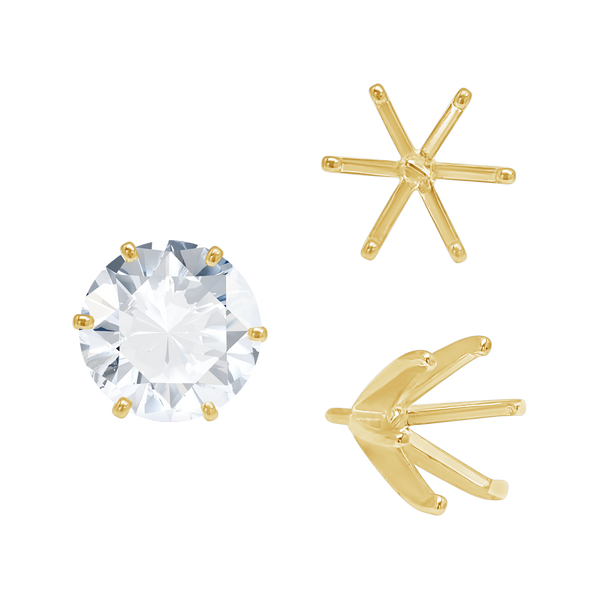 Six Prong Round Light and Low Tiffany Settings With Peg in 14K Gold (Casting) (2.50 mm - 11.00 mm)