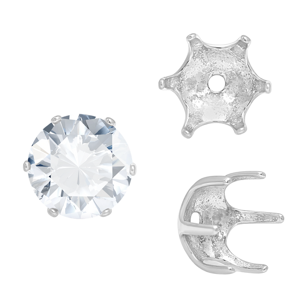 Six Prong Round Pearl Cup Settings in Sterling Silver (3.00 mm - 10.00 mm)