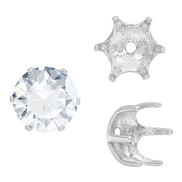 Six Prong Round Pearl Cup Settings in Sterling Silver (3.00 mm - 10.00 mm)