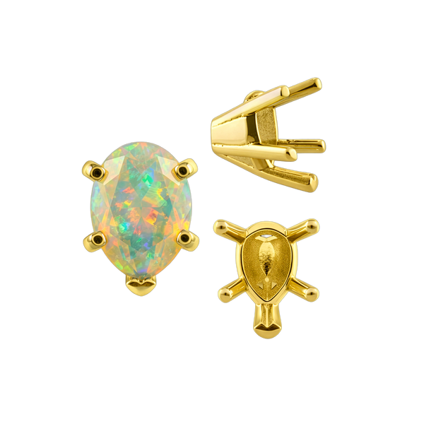 V-End Pear Shape Solitaire Settings in 14K Gold (5.00 x 3.00 mm - 15.00 x 9.00 mm)