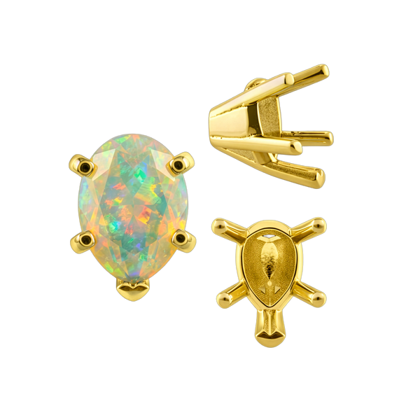 V-End Pear Shape Solitaire Settings in 14K Gold (5.00 x 3.00 mm - 15.00 x 9.00 mm)