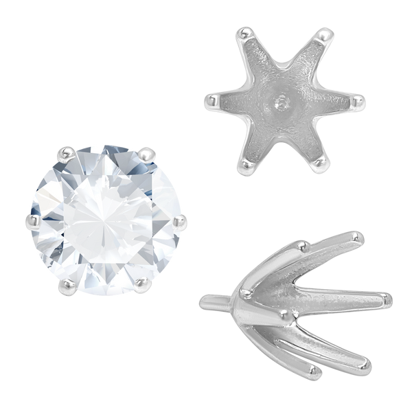 Six Prong Round Tiffany Settings With Peg in Sterling Silver (4.00 mm - 8.00 mm)