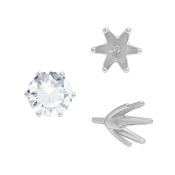 Six Prong Round Tiffany Settings With Peg in Sterling Silver (4.00 mm - 8.00 mm)