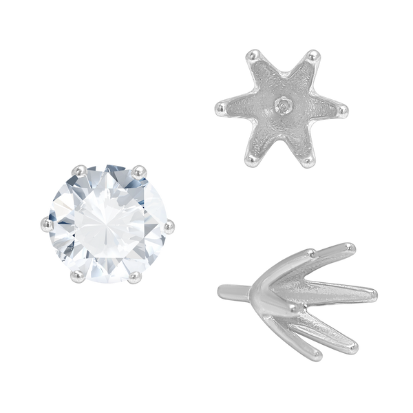 Six Prong Round Tiffany Settings With Peg in Sterling Silver (4.00 mm - 8.00 mm)