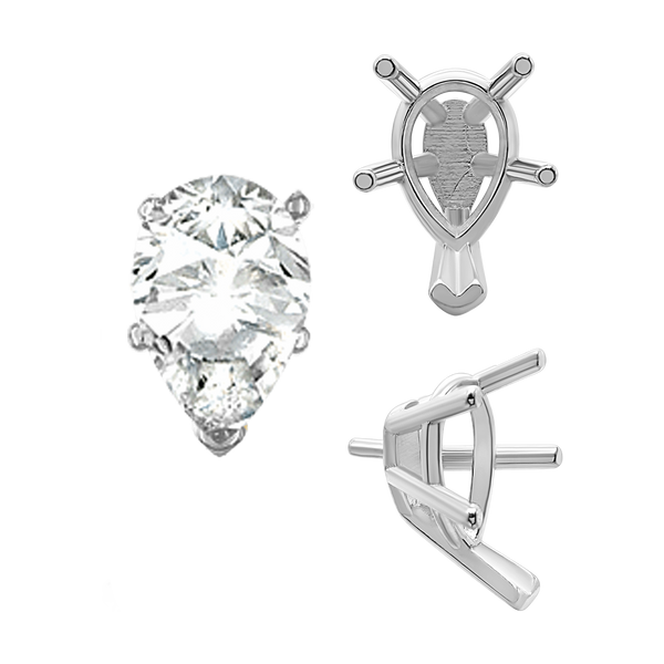 V-End Pear Shape Solitaire Settings With Peg in  Sterling Silver (5.00 x 3.00 mm - 12.00 x 8.00 mm)