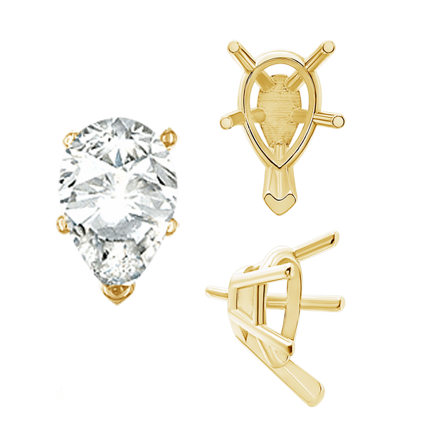 V-End Pear Shape Solitaire Settings With Peg in 14K Gold (5.00 x 3.00 mm - 12.00 x 8.00 mm)