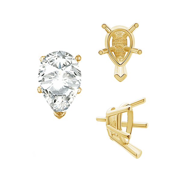 V-End Pear Shape Solitaire Settings With Peg in 14K Gold (5.00 x 3.00 mm - 12.00 x 8.00 mm)