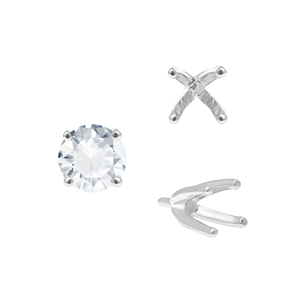 Four Prong Round High Tiffany Settings With Peg in Sterling Silver (Casting) (3.50 mm - 11.75 mm)