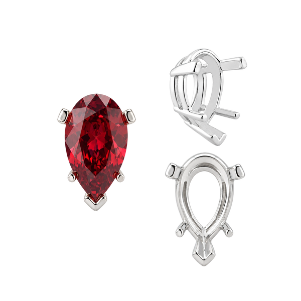 V-End Pear Shape Heavy Tapered Settings in Sterling Silver (6.00 x 4.00 mm - 15.00 x 9.00 mm)