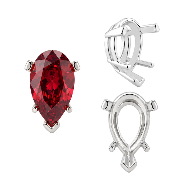 V-End Pear Shape Heavy Tapered Settings in Sterling Silver (6.00 x 4.00 mm - 15.00 x 9.00 mm)