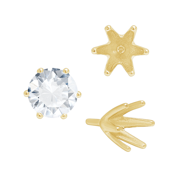 Six Prong Round High Tiffany Settings With Peg in 14K Gold (Casting) (3.50 mm - 11.00 mm)