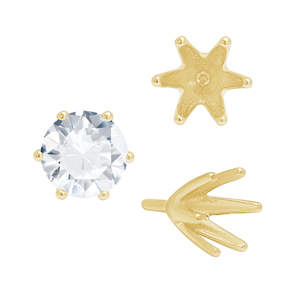 Six Prong Round High Tiffany Settings With Peg in 14K Gold (Casting) (3.50 mm - 11.00 mm)