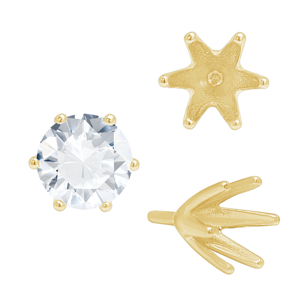 Six Prong Round High Tiffany Settings With Peg in 14K Gold (Casting) (3.50 mm - 11.00 mm)