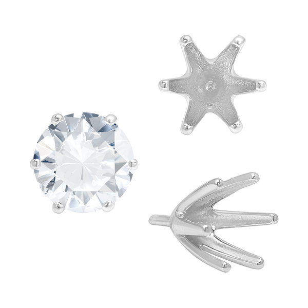 Six Prong Round High Tiffany Settings With Peg in Sterling Silver (Casting) (3.25 mm - 9.75 mm)