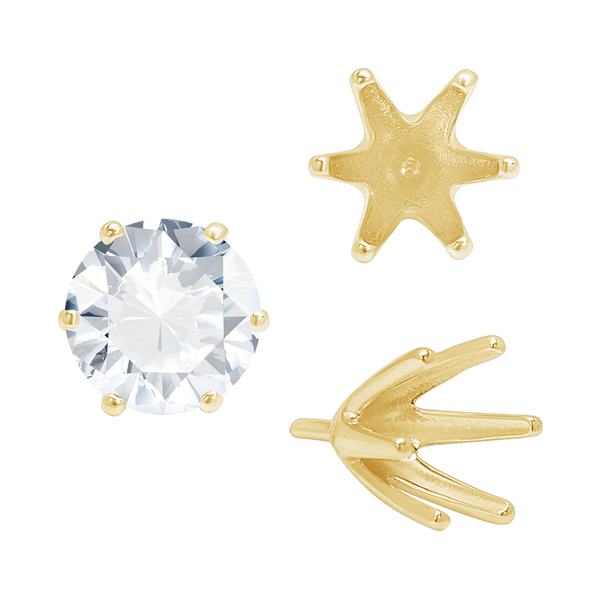 Six Prong Round High Tiffany Settings With Peg in 14K Gold (Casting) (3.50 mm - 11.00 mm)