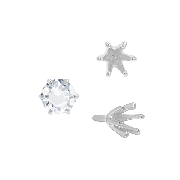 Six Prong Round High Tiffany Settings With Peg in 18K Gold (Casting) (3.50 mm - 11.00 mm)