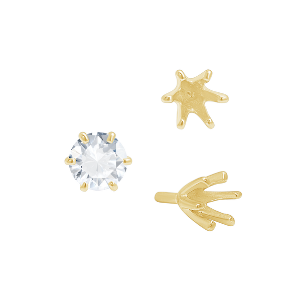 Six Prong Round High Tiffany Settings With Peg in 14K Gold (Casting) (3.50 mm - 11.00 mm)