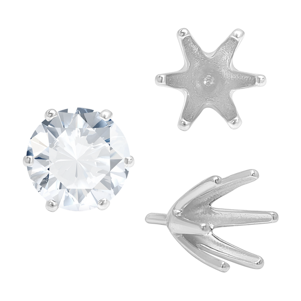 Six Prong Round High Tiffany Settings With Peg in 14K Gold (Casting) (3.50 mm - 11.00 mm)