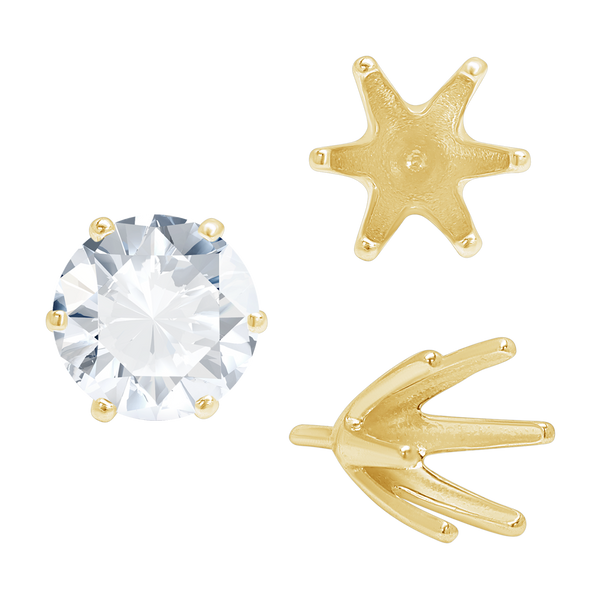 Six Prong Round High Tiffany Settings With Peg in 14K Gold (Casting) (3.50 mm - 11.00 mm)