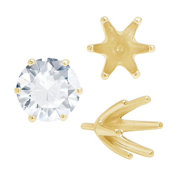 Six Prong Round High Tiffany Settings With Peg in 14K Gold (Casting) (3.50 mm - 11.00 mm)