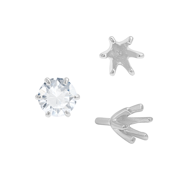 Six Prong Round High Tiffany Settings With Peg in 14K Gold (Casting) (3.50 mm - 11.00 mm)