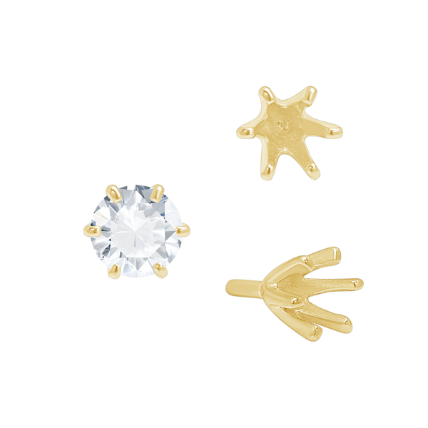 Six Prong Round High Tiffany Settings With Peg in 14K Gold (Casting) (3.50 mm - 11.00 mm)
