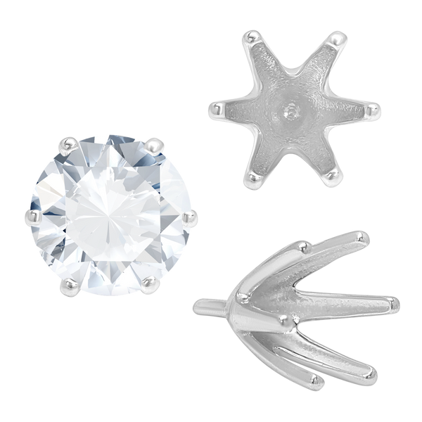 Six Prong Round High Tiffany Settings With Peg in Sterling Silver (Casting) (3.25 mm - 9.75 mm)
