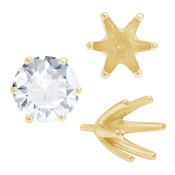 Six Prong Round High Tiffany Settings With Peg in 14K Gold (Casting) (3.50 mm - 11.00 mm)