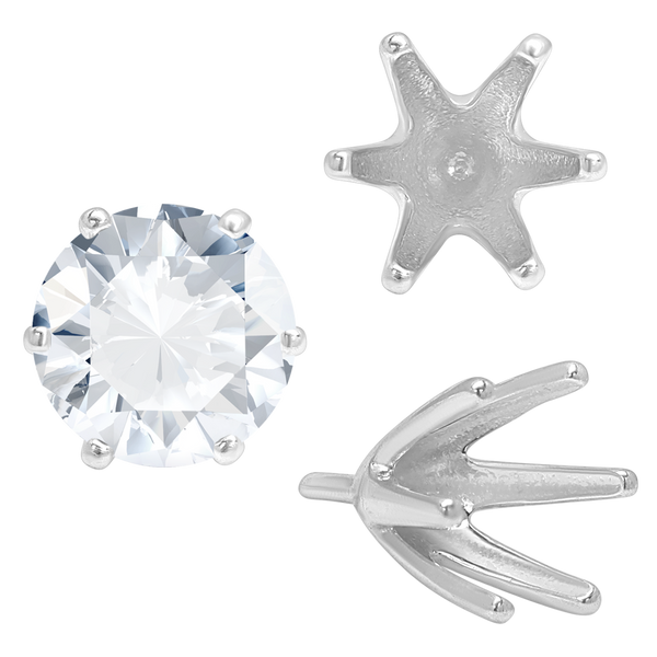 Six Prong Round High Tiffany Settings With Peg in 18K Gold (Casting) (3.50 mm - 11.00 mm)