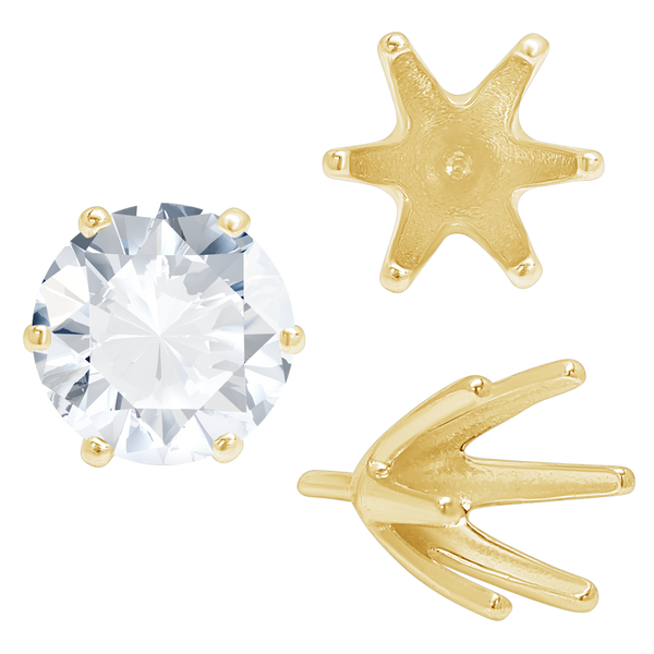 Six Prong Round High Tiffany Settings With Peg in 14K Gold (Casting) (3.50 mm - 11.00 mm)