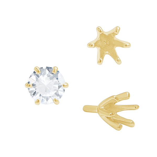 Six Prong Round High Tiffany Settings With Peg in 14K Gold (Casting) (3.50 mm - 11.00 mm)