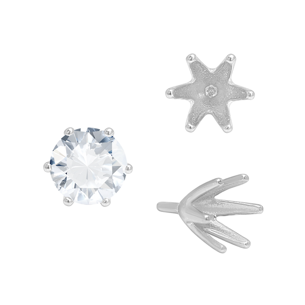 Six Prong Round High Tiffany Settings With Peg in 14K Gold (Casting) (3.50 mm - 11.00 mm)