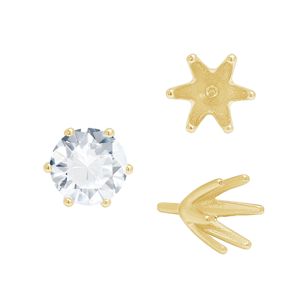 Six Prong Round High Tiffany Settings With Peg in 14K Gold (Casting) (3.50 mm - 11.00 mm)