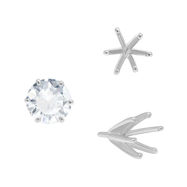 Six Prong Round Heavy High Tiffany Settings With Peg in Sterling Silver (Casting) (3.25 mm - 9.25 mm)