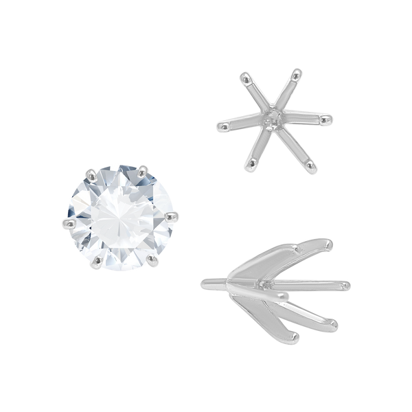 Six Prong Round Heavy High Tiffany Settings With Peg in Sterling Silver (Casting) (3.25 mm - 9.25 mm)
