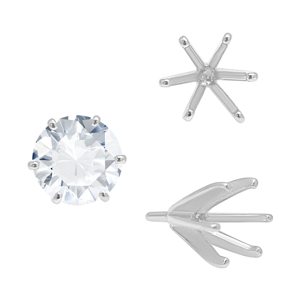 Six Prong Round Heavy High Tiffany Settings With Peg in Sterling Silver (Casting) (3.25 mm - 9.25 mm)