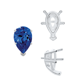 V-End Pear Shape Solitaire Settings With Peg in Sterling Silver (5.00 x 3.00 mm - 14.00 x 9.00 mm)